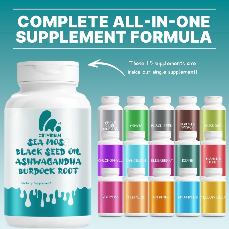 ブラックシードオイル、海藻カプセル、ビタミン入りゴボウ根カプ - Black Seed Oil Capsule のレビューと価格