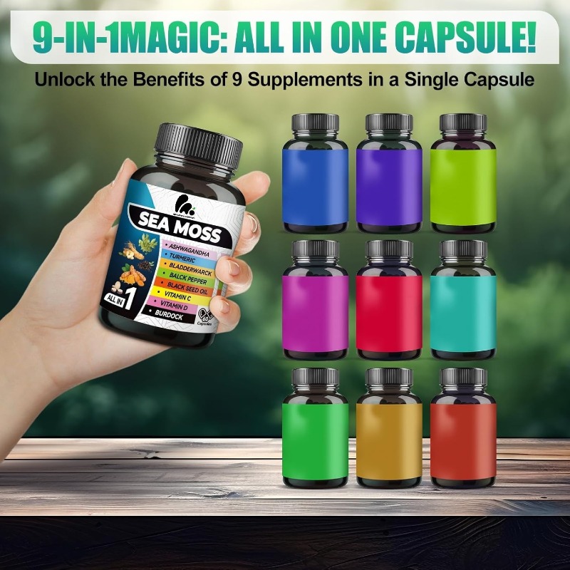 9-in-1 海藻ブラックシードオイル、生姜、ゴボウ根、ビタ - Black Seed Oil Capsule のレビューと価格